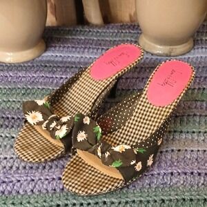 Sam & Libby Black Floral Gingham Mules 7M